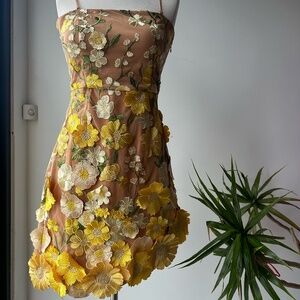NEW-AGE 3D FLORAL MINI DRESS IN YELLOW